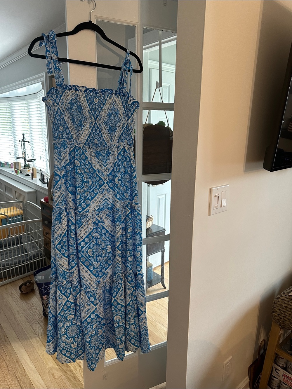 Blue and White Printed Sundress Large